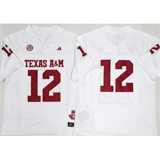Men's Texas A&M Aggies Lions #12 Premier Strategy White 2025 F.U.S.E. Stitched Jersey - Ujersey