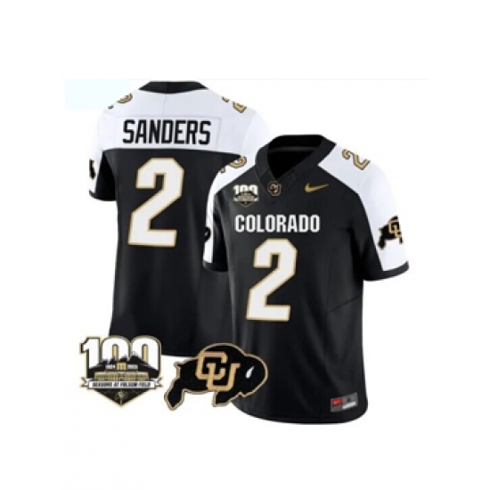 Men's Colorado Buffaloes #2 Sanders Black White Vapor Stitched Jersey - 100th Seasons At Folsom Field - Ujersey
