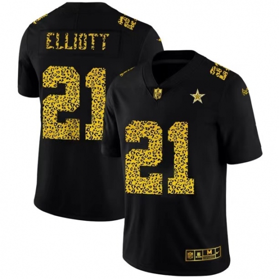 Men's Dallas Cowboys #21 Ezekiel Elliott Black Nike Leopard Print Limited Jersey - Ujersey
