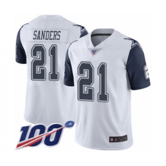 Men's Dallas Cowboys #21 Deion Sanders Limited White Rush Vapor Untouchable 100th Season Football Jersey - Ujersey