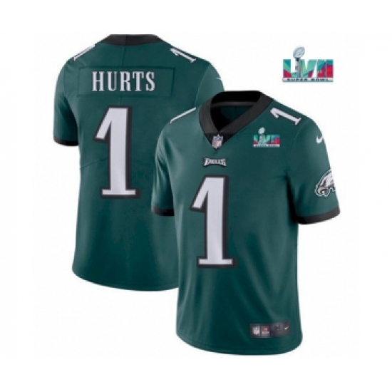 Men's Philadelphia Eagles #1 Jalen Hurts Green Super Bowl LVII Patch Vapor Untouchable Limited Stitched Jersey - Ujersey