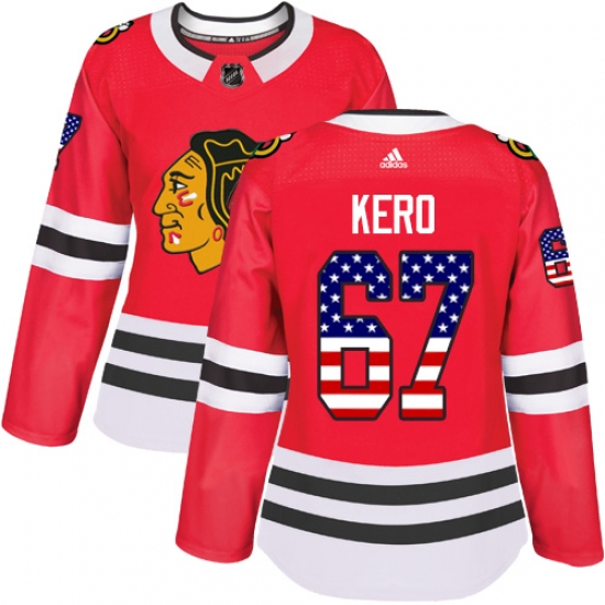 Women's Adidas Chicago Blackhawks #67 Tanner Kero Authentic Red USA Flag Fashion NHL Jersey - Ujersey