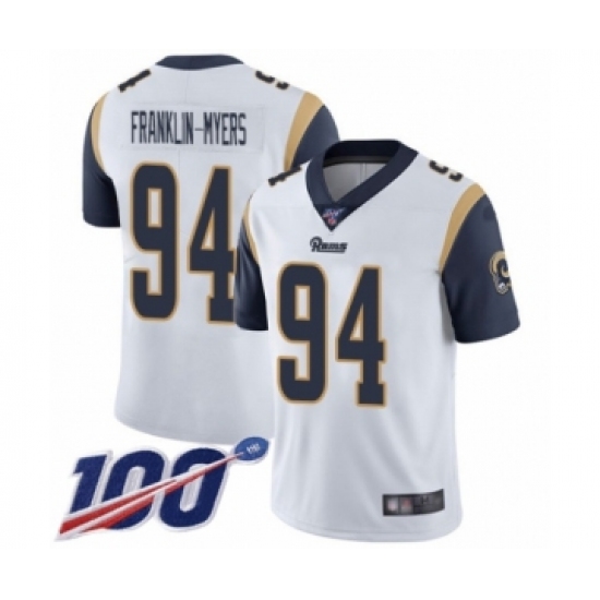 Men's Los Angeles Rams #94 John Franklin-Myers White Vapor Untouchable Limited Player 100th Season Football Jersey - Ujersey