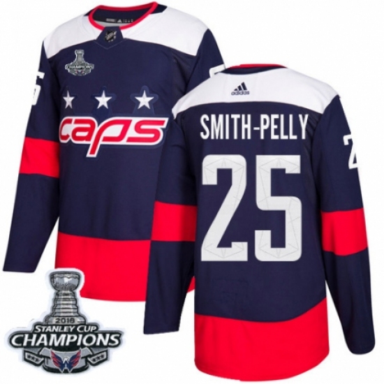 Men's Adidas Washington Capitals #25 Devante Smith-Pelly Authentic Navy Blue 2018 Stadium Series 2018 Stanley Cup Final Champions NHL Jersey - Ujersey