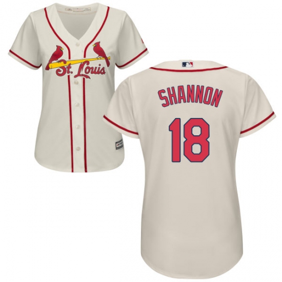 Women's Majestic St. Louis Cardinals #18 Mike Shannon Authentic Cream Alternate Cool Base MLB Jersey - Ujersey