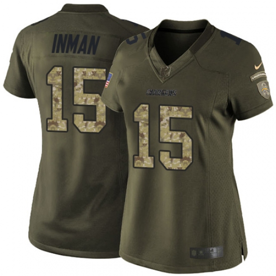 Women's Nike Los Angeles Chargers #15 Dontrelle Inman Elite Green Salute to Service NFL Jersey - Ujersey