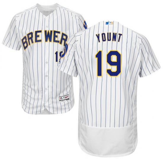 Men's Majestic Milwaukee Brewers #19 Robin Yount White Home Flex Base Authentic Collection MLB Jersey - Ujersey