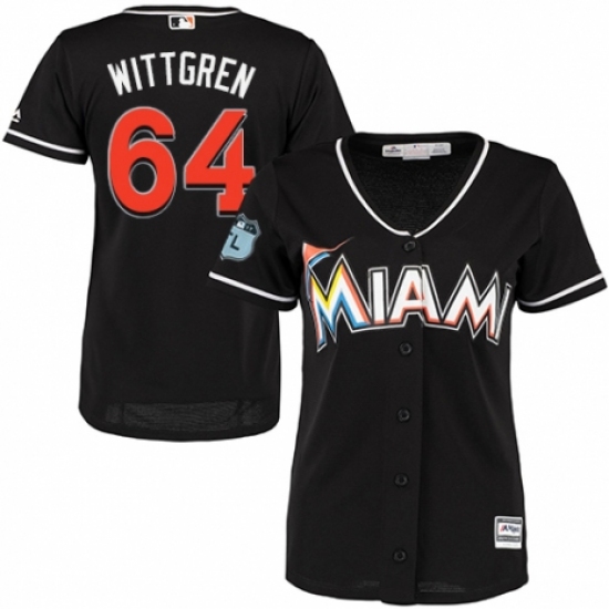 Women's Majestic Miami Marlins #64 Nick Wittgren Replica Black Alternate 2 Cool Base MLB Jersey - Ujersey