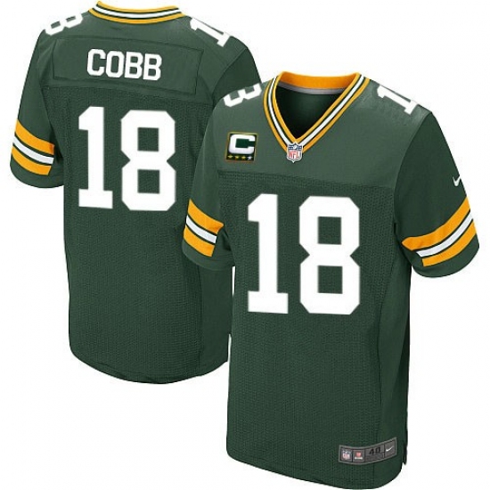 Men's Nike Green Bay Packers #18 Randall Cobb Elite Green Team Color C Patch NFL Jersey - Ujersey