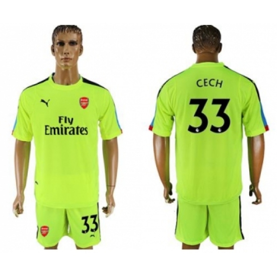Arsenal #33 Cech Shiny Green Goalkeeper Soccer Club Jersey