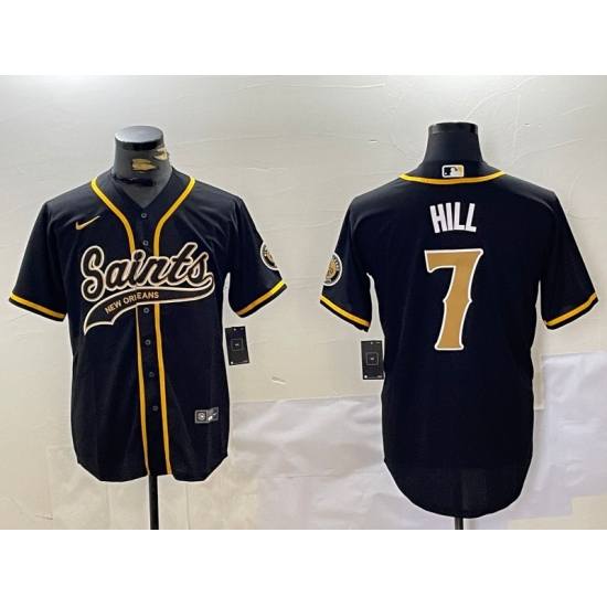 Men's New Orleans Saints #7 Taysom Hill Black With Cool Base Stitched Baseball Jersey - Ujersey