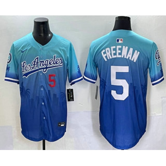 Men's Los Angeles Dodgers #5 Freddie Freeman Blue 2025 City Connect Limited Stitched Jersey - Ujersey