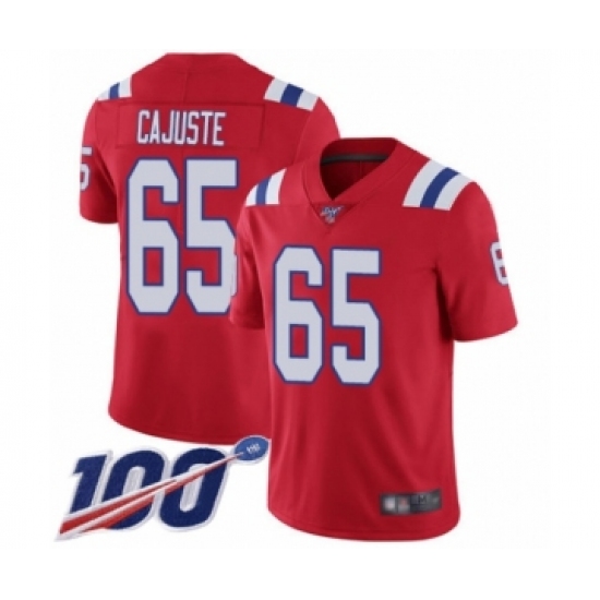 Men's New England Patriots #65 Yodny Cajuste Red Alternate Vapor Untouchable Limited Player 100th Season Football Jersey - Ujersey