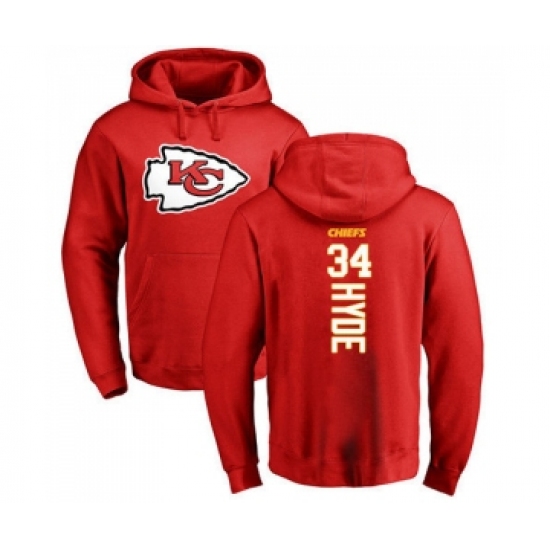 Football Kansas City Chiefs #34 Carlos Hyde Red Backer Pullover Hoodie - Ujersey