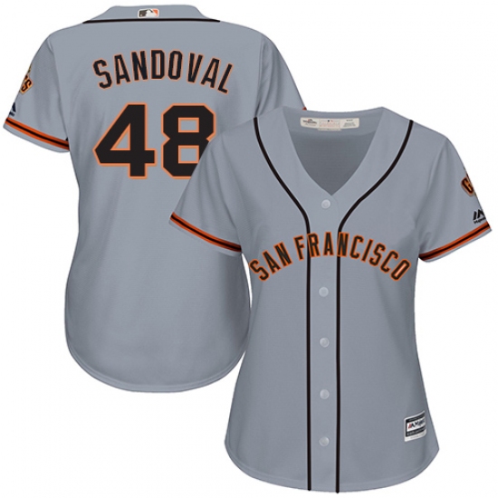 Women's Majestic San Francisco Giants #48 Pablo Sandoval Authentic Grey Road Cool Base MLB Jersey - Ujersey