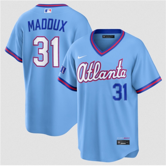 Men's Atlanta Braves #31 Greg Maddux Powder Blue 2026 City Connect Stadium Stitched Baseball Jersey - Ujersey