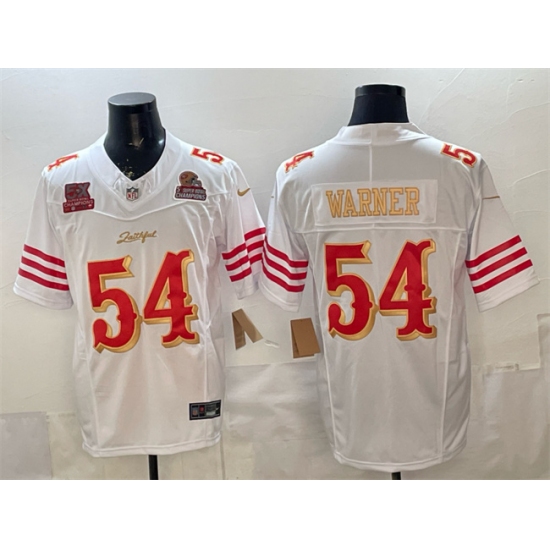 Men's San Francisco 49ers #54 Fred Warner White Gold 2025 F.U.S.E. “Rivalries” 5x Super Bowl Champions Vapor Limited Stitched Football Jersey - Ujersey