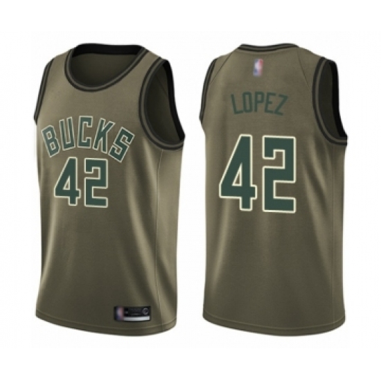 Men's Milwaukee Bucks #42 Robin Lopez Swingman Green Salute to Service Basketball Jersey - Ujersey