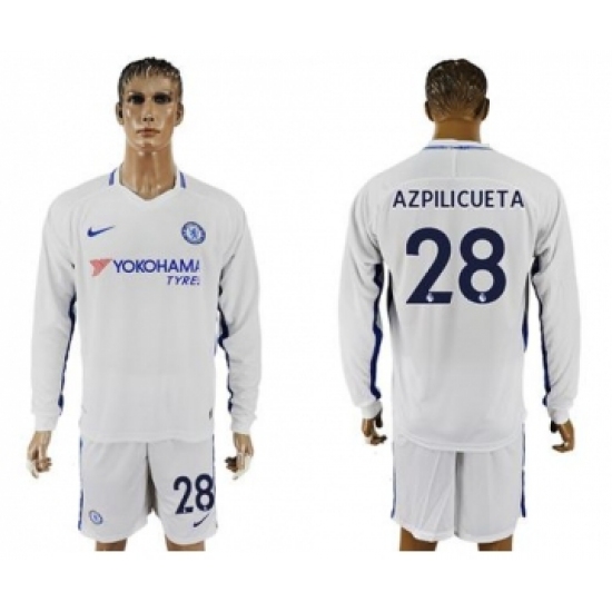 Chelsea #28 Azpilicueta Away Long Sleeves Soccer Club Jersey