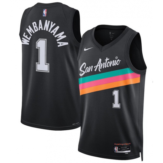 Men's San Antonio Spurs #1 Victor Wembanyama Black 2025-26 City Edition Swingman Stitched Basketball Jersey - Ujersey
