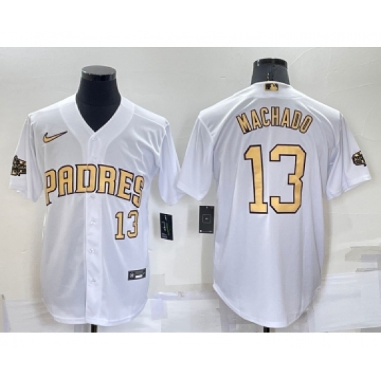 Men's San Diego Padres #13 Manny Machado Number White 2022 All Star Stitched Cool Base Nike Jersey