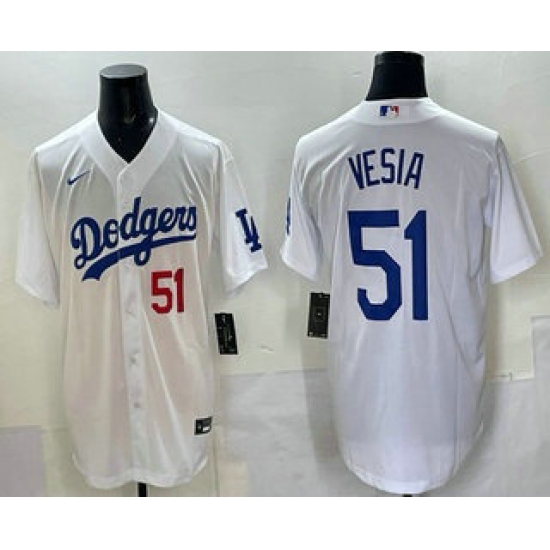 Men's Los Angeles Dodgers #51 Alex Vesia White Stitched Cool Base Nike Jersey - Ujersey