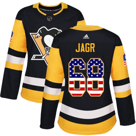 Women's Adidas Pittsburgh Penguins #68 Jaromir Jagr Authentic Black USA Flag Fashion NHL Jersey - Ujersey