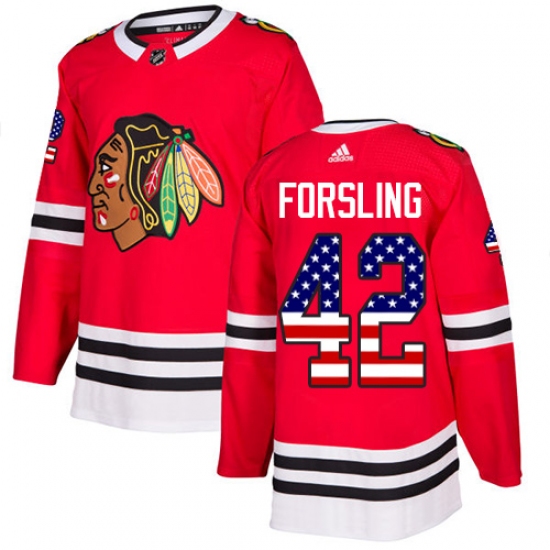 Youth Adidas Chicago Blackhawks #42 Gustav Forsling Authentic Red USA Flag Fashion NHL Jersey - Ujersey