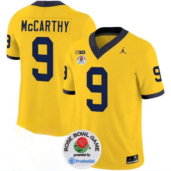 Men's Michigan Wolverines #9 J.J. McCarthy 2023 F.U.S.E. Yellow Rose Bowl Stitched Jersey - Ujersey