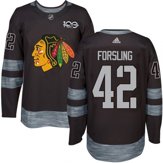 Men's Adidas Chicago Blackhawks #42 Gustav Forsling Authentic Black 1917-2017 100th Anniversary NHL Jersey