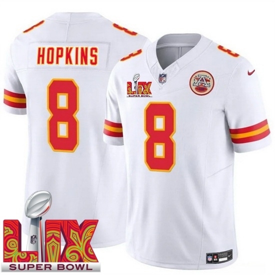Youth Kansas City Chiefs DeAndre Hopkins #8 White 2024 2025 Super Bowl LIX F U S E Stitched Jersey - Ujersey