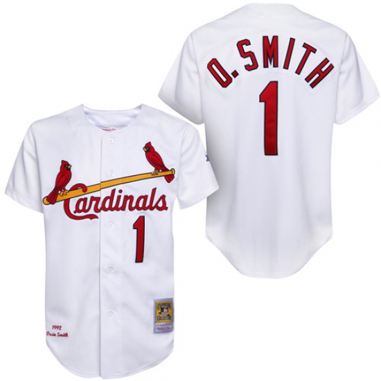Men's Mitchell and Ness 1992 St. Louis Cardinals #1 Ozzie Smith Replica White Throwback MLB Jersey - Ujersey
