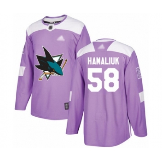 Youth San Jose Sharks #58 Dillon Hamaliuk Authentic Purple Fights Cancer Practice Hockey Jersey - Ujersey