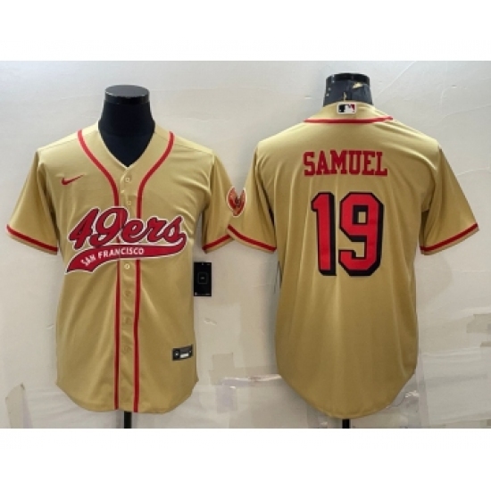 Men's San Francisco 49ers #19 Deebo Samuel Gold Color Rush With Patch Cool Base Stitched Baseball Jersey - Ujersey