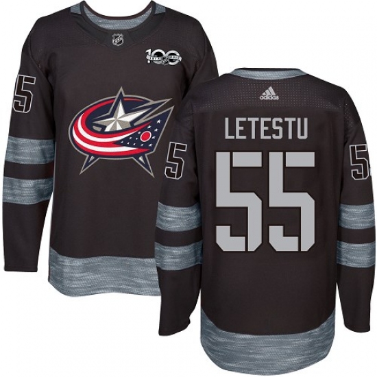 Men's Adidas Columbus Blue Jackets #55 Mark Letestu Authentic Black 1917-2017 100th Anniversary NHL Jersey