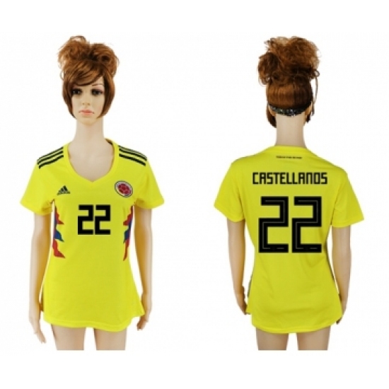 Women's Colombia #22 Castellanos Home Soccer Country Jersey