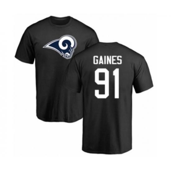 Football Los Angeles Rams #91 Greg Gaines Black Name & Number Logo T-Shirt - Ujersey