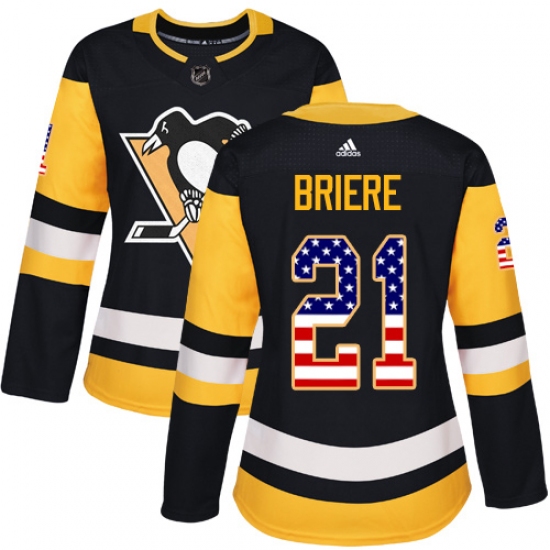 Women's Adidas Pittsburgh Penguins #21 Michel Briere Authentic Black USA Flag Fashion NHL Jersey - Ujersey