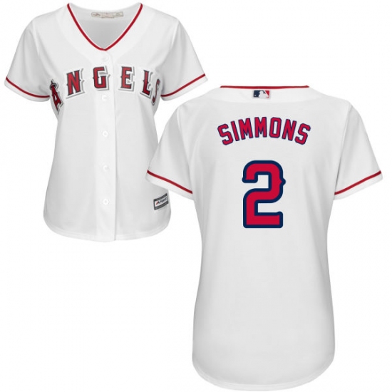 Women's Majestic Los Angeles Angels of Anaheim #2 Andrelton Simmons Authentic White Home Cool Base MLB Jersey - Ujersey