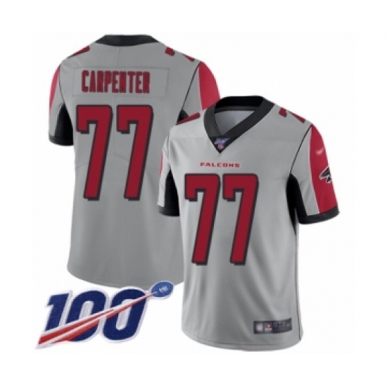 Men's Atlanta Falcons #77 James Carpenter Limited Silver Inverted Legend 100th Season Football Jersey - Ujersey