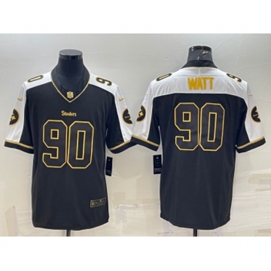 Men's Pittsburgh Steelers #90 TJ Watt Black Gold Thanksgiving Vapor Untouchable Limited Stitched Jersey - Ujersey