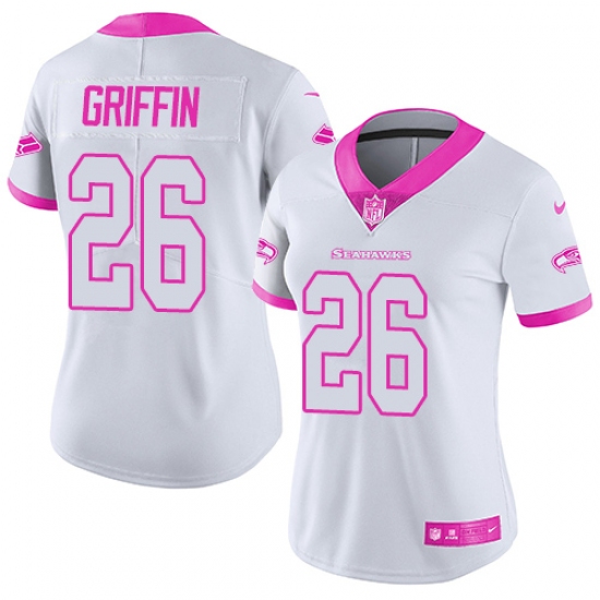 Women's Nike Seattle Seahawks #26 Shaquill Griffin Limited White/Pink Rush Fashion NFL Jersey - Ujersey