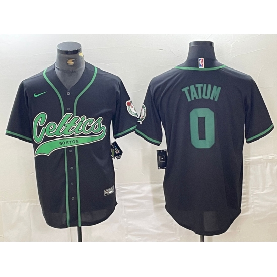 Men's Boston Celtics #0 Jayson Tatum Black Cool Base Stitched Baseball Jersey - Ujersey