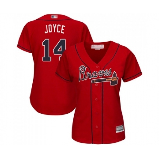 Women's Atlanta Braves #14 Matt Joyce Replica Red Alternate Cool Base Baseball Jersey - Ujersey
