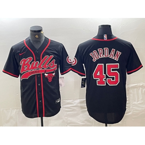 Men's Chicago Bulls #45 Michael Jordan Black Cool Base Stitched Baseball Jersey - Ujersey