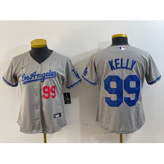 Women's Los Angeles Dodgers #99 Joe Kelly Number Grey With Los Stitched Cool Base Nike Jerseys - Ujersey