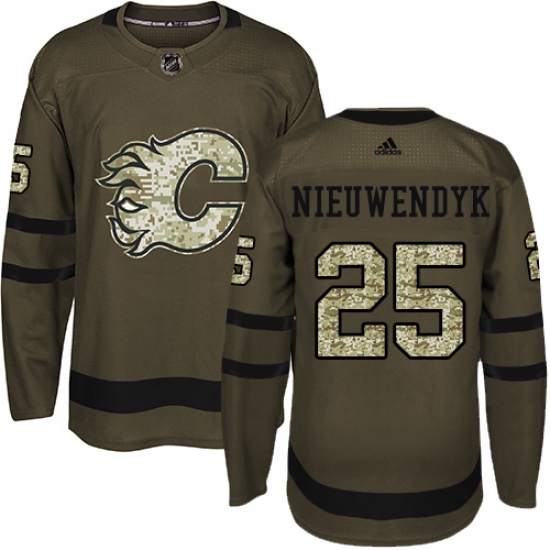 Men's Adidas Calgary Flames #25 Joe Nieuwendyk Premier Green Salute to Service NHL Jersey - Ujersey
