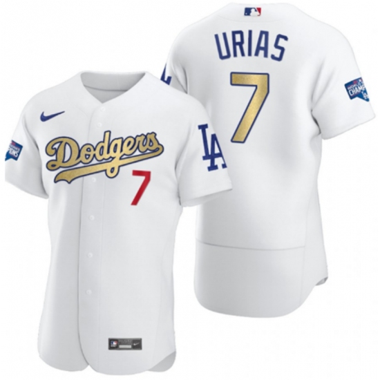 Men's Los Angeles Dodgers #7 Julio Urias Olive Gold 2020 World Series Champions Authentic Jersey - Ujersey