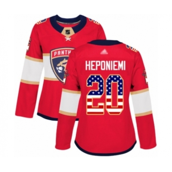 Women's Florida Panthers #20 Aleksi Heponiemi Authentic Red USA Flag Fashion Hockey Jersey - Ujersey