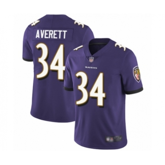 Youth Baltimore Ravens #34 Anthony Averett Purple Team Color Vapor Untouchable Limited Player Football Jersey - Ujersey